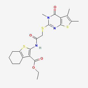 molecular formula C22H25N3O4S3 B4022024 ethyl 2-({[(3,5,6-trimethyl-4-oxo-3,4-dihydrothieno[2,3-d]pyrimidin-2-yl)thio]acetyl}amino)-4,5,6,7-tetrahydro-1-benzothiophene-3-carboxylate 