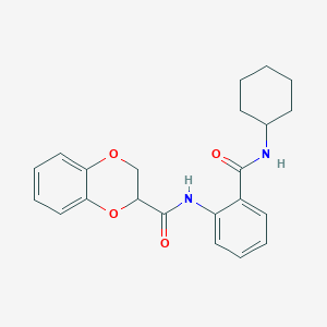 molecular formula C22H24N2O4 B4022032 N-{2-[(cyclohexylamino)carbonyl]phenyl}-2,3-dihydro-1,4-benzodioxine-2-carboxamide 