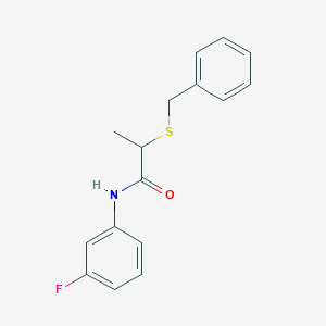 molecular formula C16H16FNOS B4022134 2-(benzylthio)-N-(3-fluorophenyl)propanamide 