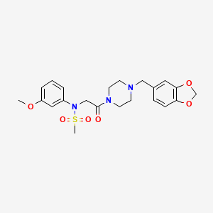 molecular formula C22H27N3O6S B4022180 N-{2-[4-(1,3-benzodioxol-5-ylmethyl)-1-piperazinyl]-2-oxoethyl}-N-(3-methoxyphenyl)methanesulfonamide 