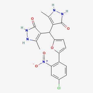 molecular formula C19H16ClN5O5 B4022353 4,4'-{[5-(4-chloro-2-nitrophenyl)-2-furyl]methylene}bis(3-methyl-1H-pyrazol-5-ol) 