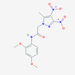 molecular formula C14H15N5O7 B402274 N-(2,4-Dimethoxy-phenyl)-2-(5-methyl-3,4-dinitro-pyrazol-1-yl)-acetamide 