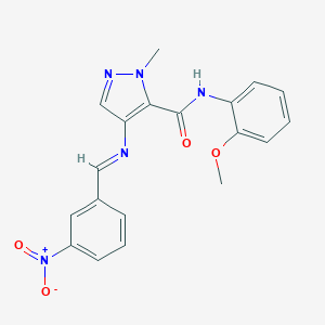 molecular formula C19H17N5O4 B402285 N-(2-methoxyphenyl)-2-methyl-4-[(3-nitrophenyl)methylideneamino]pyrazole-3-carboxamide CAS No. 371227-77-9