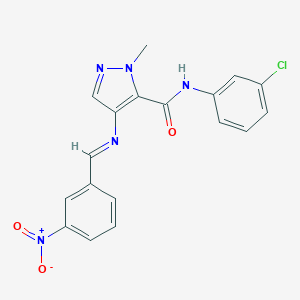 molecular formula C18H14ClN5O3 B402287 N-(3-chlorophenyl)-2-methyl-4-[(3-nitrophenyl)methylideneamino]pyrazole-3-carboxamide CAS No. 293323-85-0
