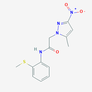 molecular formula C13H14N4O3S B402316 2-(5-Methyl-3-nitro-pyrazol-1-yl)-N-(2-methylsulfanyl-phenyl)-acetamide 