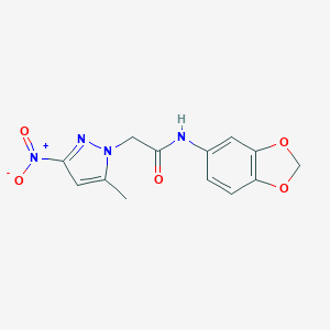 molecular formula C13H12N4O5 B402317 N-Benzo[1,3]dioxol-5-yl-2-(5-methyl-3-nitro-pyrazol-1-yl)-acetamide 