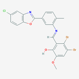 molecular formula C22H15Br2ClN2O3 B402327 3,4-Dibromo-2-({[5-(5-chloro-1,3-benzoxazol-2-yl)-2-methylphenyl]imino}methyl)-6-methoxyphenol 