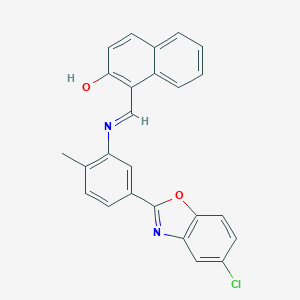 molecular formula C25H17ClN2O2 B402333 1-({[5-(5-Chloro-1,3-benzoxazol-2-yl)-2-methylphenyl]imino}methyl)-2-naphthol 
