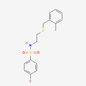 molecular formula C16H18FNO2S2 B4023333 4-fluoro-N-{2-[(2-methylbenzyl)thio]ethyl}benzenesulfonamide 