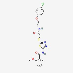 molecular formula C20H19ClN4O4S2 B4023359 N-{5-[(2-{[2-(4-chlorophenoxy)ethyl]amino}-2-oxoethyl)thio]-1,3,4-thiadiazol-2-yl}-2-methoxybenzamide 