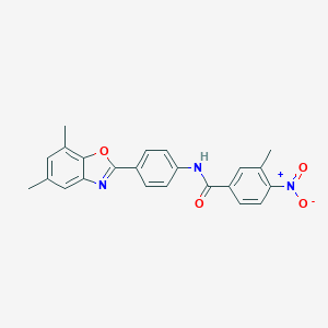 molecular formula C23H19N3O4 B402354 N-[4-(5,7-Dimethyl-benzooxazol-2-yl)-phenyl]-3-methyl-4-nitro-benzamide 