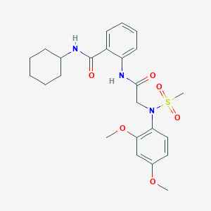 molecular formula C24H31N3O6S B4023573 N-cyclohexyl-2-{[N-(2,4-dimethoxyphenyl)-N-(methylsulfonyl)glycyl]amino}benzamide 
