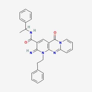 molecular formula C28H25N5O2 B4023790 2-imino-5-oxo-N-(1-phenylethyl)-1-(2-phenylethyl)-1,5-dihydro-2H-dipyrido[1,2-a:2',3'-d]pyrimidine-3-carboxamide 