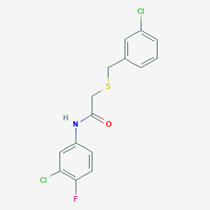 N-(3-chloro-4-fluorophenyl)-2-[(3-chlorophenyl)methylsulfanyl]acetamide