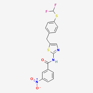 molecular formula C18H13F2N3O3S2 B4023863 N-(5-{4-[(difluoromethyl)thio]benzyl}-1,3-thiazol-2-yl)-3-nitrobenzamide 