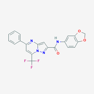 molecular formula C21H13F3N4O3 B402409 N-(1,3-benzodioxol-5-yl)-5-phenyl-7-(trifluoromethyl)pyrazolo[1,5-a]pyrimidine-2-carboxamide 