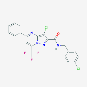 molecular formula C21H13Cl2F3N4O B402411 3-chloro-N-(4-chlorobenzyl)-5-phenyl-7-(trifluoromethyl)pyrazolo[1,5-a]pyrimidine-2-carboxamide 