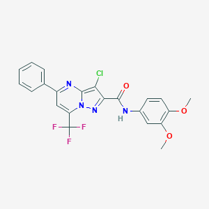 molecular formula C22H16ClF3N4O3 B402415 3-chloro-N-(3,4-dimethoxyphenyl)-5-phenyl-7-(trifluoromethyl)pyrazolo[1,5-a]pyrimidine-2-carboxamide 