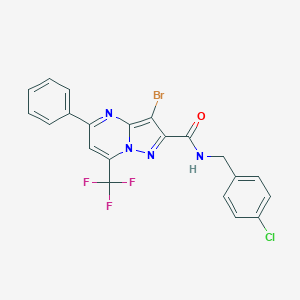 molecular formula C21H13BrClF3N4O B402416 3-bromo-N-(4-chlorobenzyl)-5-phenyl-7-(trifluoromethyl)pyrazolo[1,5-a]pyrimidine-2-carboxamide 