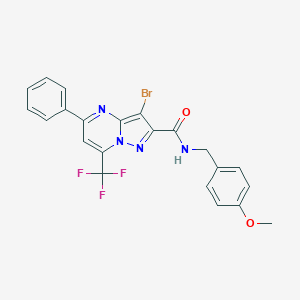 molecular formula C22H16BrF3N4O2 B402417 3-bromo-N-(4-methoxybenzyl)-5-phenyl-7-(trifluoromethyl)pyrazolo[1,5-a]pyrimidine-2-carboxamide 