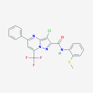 molecular formula C21H14ClF3N4OS B402418 3-chloro-N-[2-(methylsulfanyl)phenyl]-5-phenyl-7-(trifluoromethyl)pyrazolo[1,5-a]pyrimidine-2-carboxamide 
