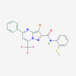 molecular formula C21H14BrF3N4OS B402419 3-bromo-N-[2-(methylsulfanyl)phenyl]-5-phenyl-7-(trifluoromethyl)pyrazolo[1,5-a]pyrimidine-2-carboxamide 
