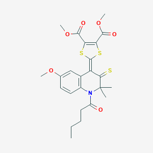 molecular formula C24H27NO6S3 B402423 Dimethyl 2-(6-methoxy-2,2-dimethyl-1-pentanoyl-3-sulfanylidenequinolin-4-ylidene)-1,3-dithiole-4,5-dicarboxylate CAS No. 327170-06-9