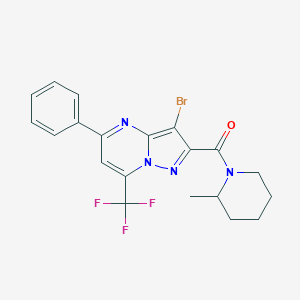 molecular formula C20H18BrF3N4O B402424 3-Bromo-2-[(2-methylpiperidin-1-yl)carbonyl]-5-phenyl-7-(trifluoromethyl)pyrazolo[1,5-a]pyrimidine 