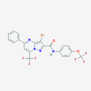 molecular formula C21H11BrF6N4O2 B402425 3-bromo-5-phenyl-N-[4-(trifluoromethoxy)phenyl]-7-(trifluoromethyl)pyrazolo[1,5-a]pyrimidine-2-carboxamide 