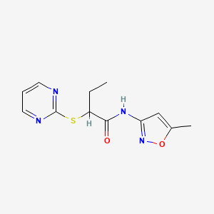 molecular formula C12H14N4O2S B4024472 N-(5-METHYL-12-OXAZOL-3-YL)-2-(PYRIMIDIN-2-YLSULFANYL)BUTANAMIDE 