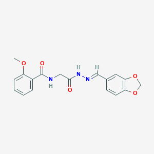 molecular formula C18H17N3O5 B402456 N-(Benzo[1,3]dioxol-5-ylmethylene-hydrazinocarbonylmethyl)-2-methoxy-benzamide 
