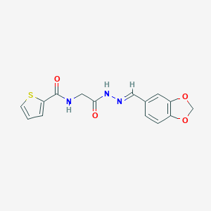 molecular formula C15H13N3O4S B402457 N-{2-[(2E)-2-(1,3-benzodioxol-5-ylmethylidene)hydrazinyl]-2-oxoethyl}thiophene-2-carboxamide (non-preferred name) 