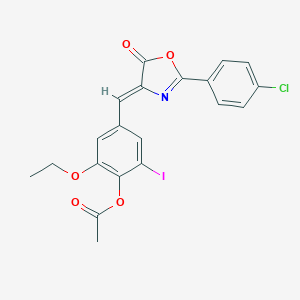 molecular formula C20H15ClINO5 B402464 4-[(2-(4-chlorophenyl)-5-oxo-1,3-oxazol-4(5H)-ylidene)methyl]-2-ethoxy-6-iodophenyl acetate 