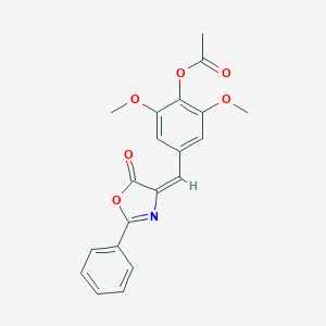 molecular formula C20H17NO6 B402466 2,6-dimethoxy-4-[(5-oxo-2-phenyl-1,3-oxazol-4(5H)-ylidene)methyl]phenyl acetate 