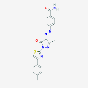 molecular formula C21H18N6O2S B402489 4-({3-methyl-1-[4-(4-methylphenyl)-1,3-thiazol-2-yl]-5-oxo-4,5-dihydro-1H-pyrazol-4-yl}diazenyl)benzamide 