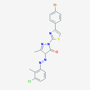 molecular formula C20H15BrClN5OS B402491 2-[4-(4-bromophenyl)-1,3-thiazol-2-yl]-4-[(3-chloro-2-methylphenyl)diazenyl]-5-methyl-2,4-dihydro-3H-pyrazol-3-one 