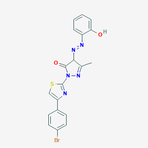 molecular formula C19H14BrN5O2S B402496 (E)-1-(4-(4-Bromophenyl)thiazol-2-yl)-4-((2-hydroxyphenyl)diazenyl)-3-methyl-1H-pyrazol-5(4H)-one 