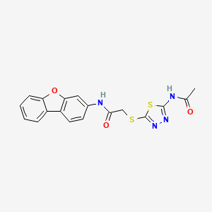 molecular formula C18H14N4O3S2 B4025221 2-[(5-ACETAMIDO-1,3,4-THIADIAZOL-2-YL)SULFANYL]-N-{8-OXATRICYCLO[7.4.0.0(2),?]TRIDECA-1(9),2(7),3,5,10,12-HEXAEN-5-YL}ACETAMIDE 