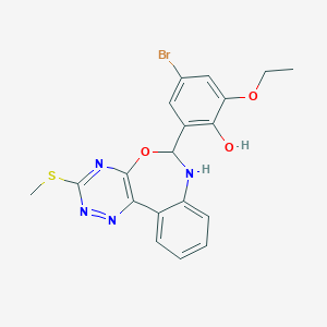 molecular formula C19H17BrN4O3S B402547 4-Bromo-2-ethoxy-6-[3-(methylsulfanyl)-6,7-dihydro[1,2,4]triazino[5,6-d][3,1]benzoxazepin-6-yl]phenol 
