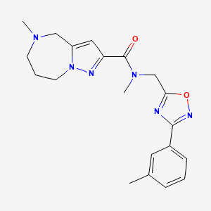 molecular formula C20H24N6O2 B4025609 N,5-dimethyl-N-{[3-(3-methylphenyl)-1,2,4-oxadiazol-5-yl]methyl}-5,6,7,8-tetrahydro-4H-pyrazolo[1,5-a][1,4]diazepine-2-carboxamide 