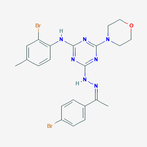 molecular formula C22H23Br2N7O B402575 1-(4-Bromophenyl)ethanone [4-(2-bromo-4-methylanilino)-6-(4-morpholinyl)-1,3,5-triazin-2-yl]hydrazone 