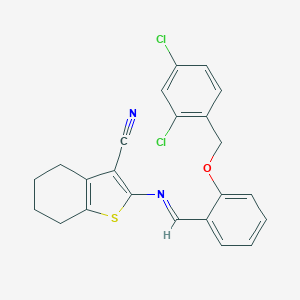 molecular formula C23H18Cl2N2OS B402576 2-({2-[(2,4-Dichlorobenzyl)oxy]benzylidene}amino)-4,5,6,7-tetrahydro-1-benzothiophene-3-carbonitrile 