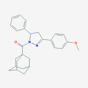 molecular formula C27H30N2O2 B402582 4-[1-(1-adamantylcarbonyl)-5-phenyl-4,5-dihydro-1H-pyrazol-3-yl]phenyl methyl ether 