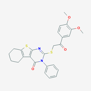 molecular formula C26H24N2O4S2 B402587 2-[2-(3,4-Dimethoxyphenyl)-2-oxoethyl]sulfanyl-3-phenyl-5,6,7,8-tetrahydro-[1]benzothiolo[2,3-d]pyrimidin-4-one CAS No. 370076-78-1