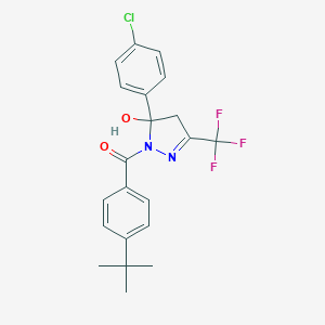 molecular formula C21H20ClF3N2O2 B402596 1-(4-tert-butylbenzoyl)-5-(4-chlorophenyl)-3-(trifluoromethyl)-4,5-dihydro-1H-pyrazol-5-ol 