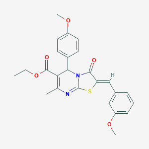 molecular formula C25H24N2O5S B402598 ethyl 2-(3-methoxybenzylidene)-5-(4-methoxyphenyl)-7-methyl-3-oxo-2,3-dihydro-5H-[1,3]thiazolo[3,2-a]pyrimidine-6-carboxylate 