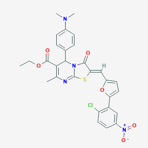 molecular formula C29H25ClN4O6S B402599 ethyl 2-[(5-{2-chloro-5-nitrophenyl}-2-furyl)methylene]-5-[4-(dimethylamino)phenyl]-7-methyl-3-oxo-2,3-dihydro-5H-[1,3]thiazolo[3,2-a]pyrimidine-6-carboxylate 