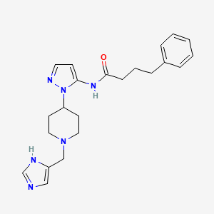 molecular formula C22H28N6O B4025995 N-[2-[1-(1H-imidazol-5-ylmethyl)piperidin-4-yl]pyrazol-3-yl]-4-phenylbutanamide 