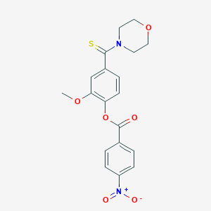 molecular formula C19H18N2O6S B402600 4-Nitro-benzoic acid 2-methoxy-4-(morpholine-4-carbothioyl)-phenyl ester 