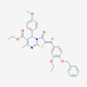 molecular formula C33H32N2O6S B402604 ethyl 2-[4-(benzyloxy)-3-ethoxybenzylidene]-5-(4-methoxyphenyl)-7-methyl-3-oxo-2,3-dihydro-5H-[1,3]thiazolo[3,2-a]pyrimidine-6-carboxylate 